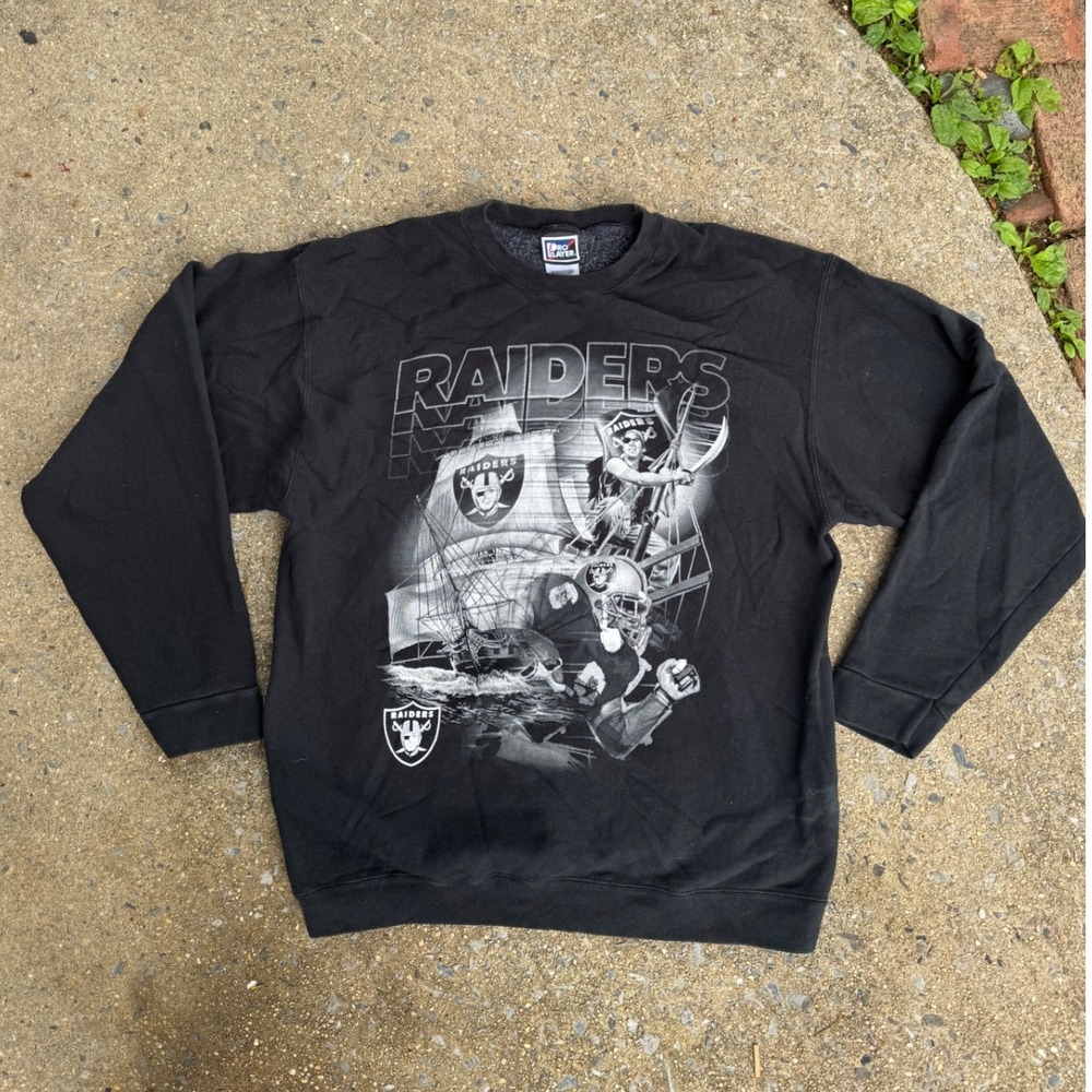 Vintage Pro Player Oakland Raiders Sweatshirt Mens XL Black 90s NFL Graphic Crew